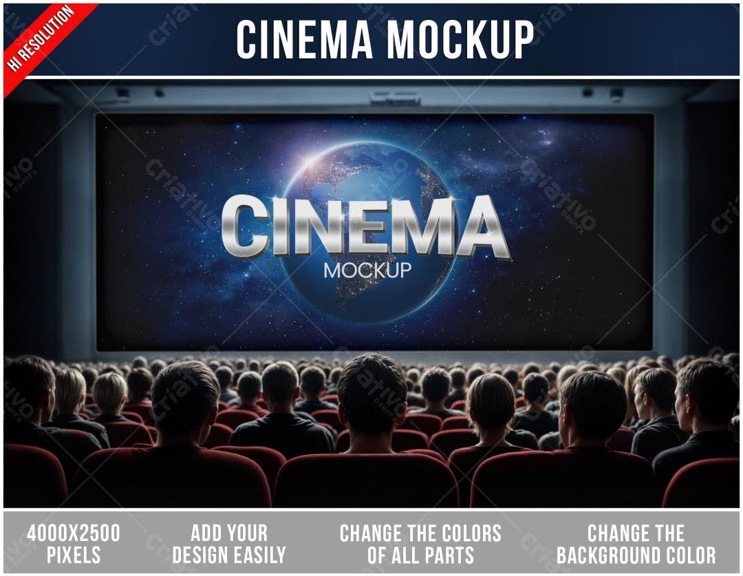 Mockup Cinema Realista: Tela Gigante com Público