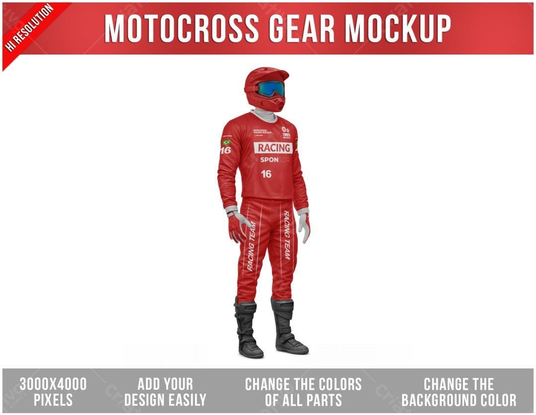 Mockup Uniforme Motocross Vermelho - Design Esportivo
