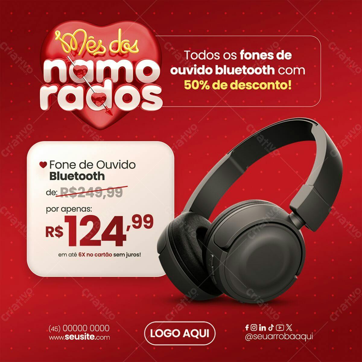 Banner Dia dos Namorados Fone Bluetooth PSD Editável