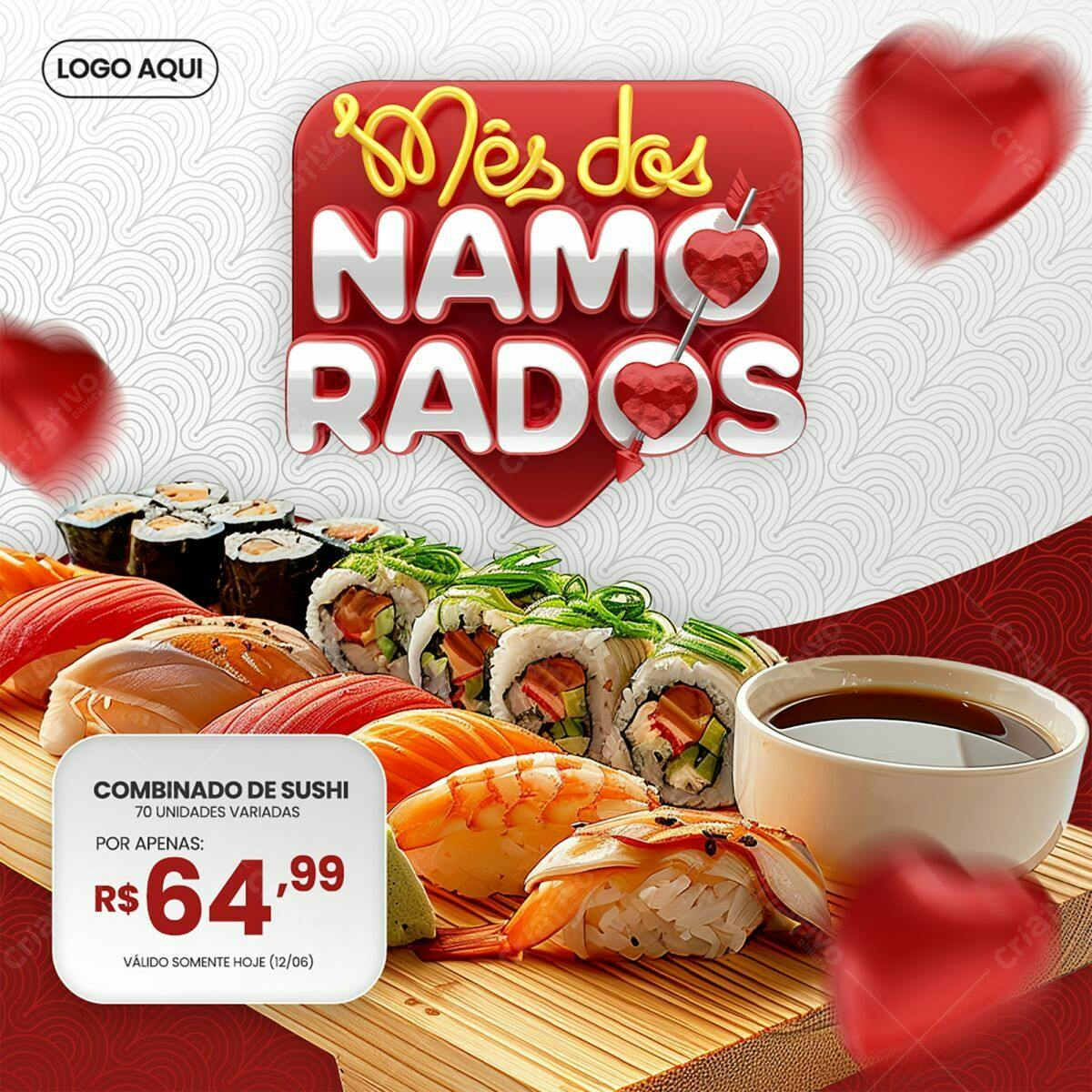 Flyer Mês dos Namorados com Sushi PSD Editável