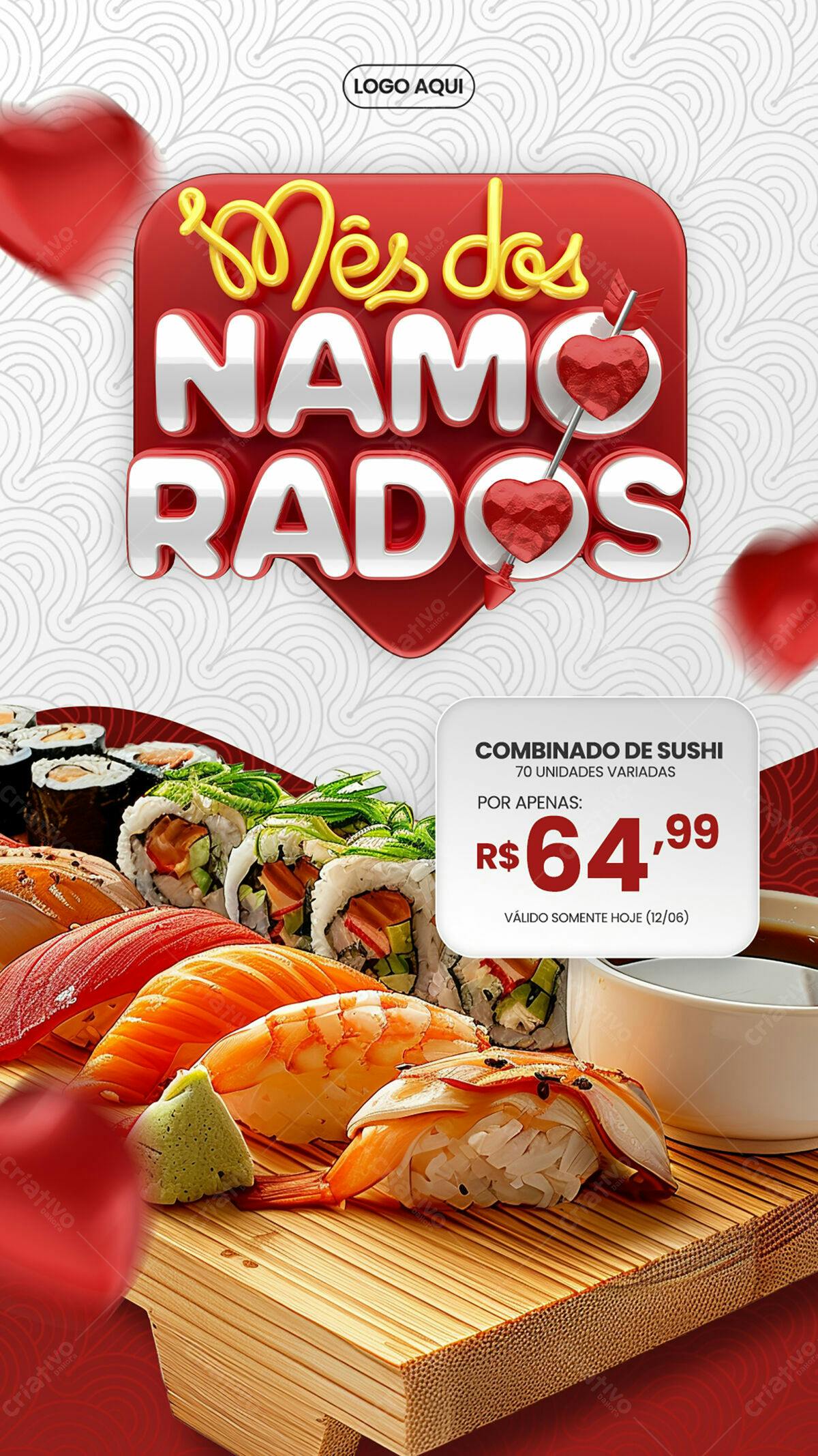 Flyer Dia dos Namorados com Sushi PSD Editável