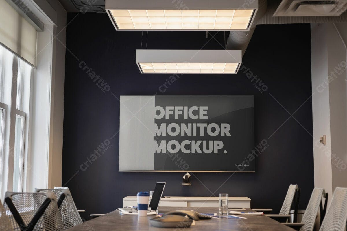 Mockup Monitor para Escritório Moderno PSD Editável