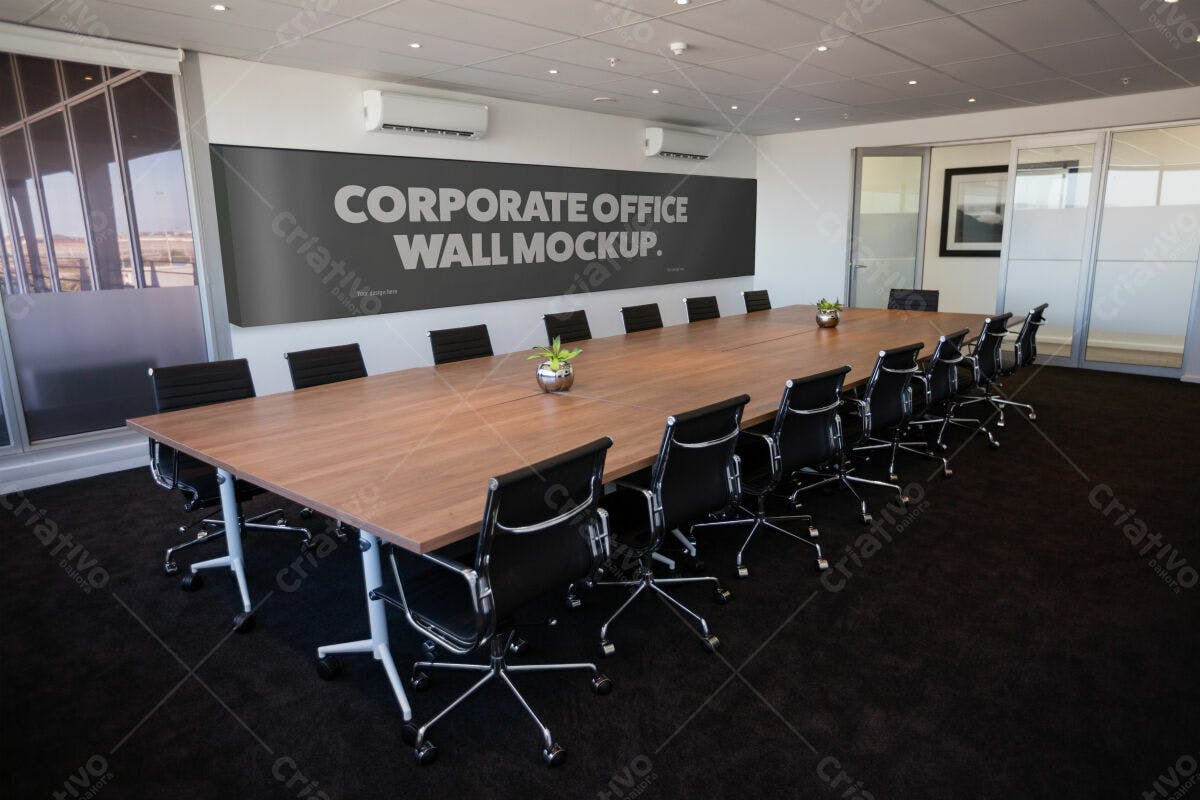 Mockup Parede para Escritório Corporativo PSD Editável