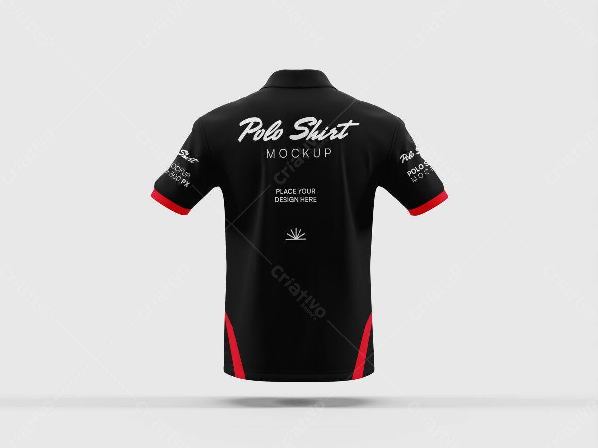 Mockup Camiseta Polo Preta e Vermelha PSD Editável