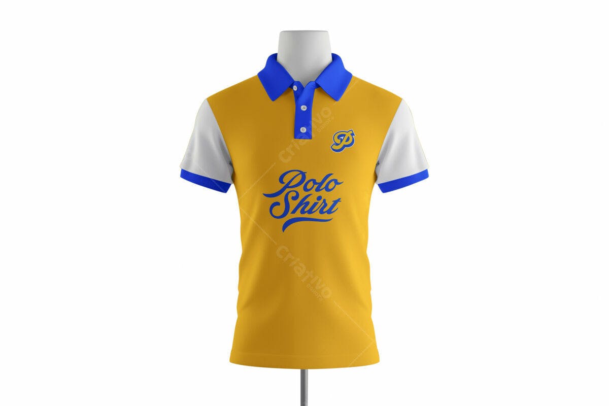 Camiseta Polo Amarela e Azul PSD Editável