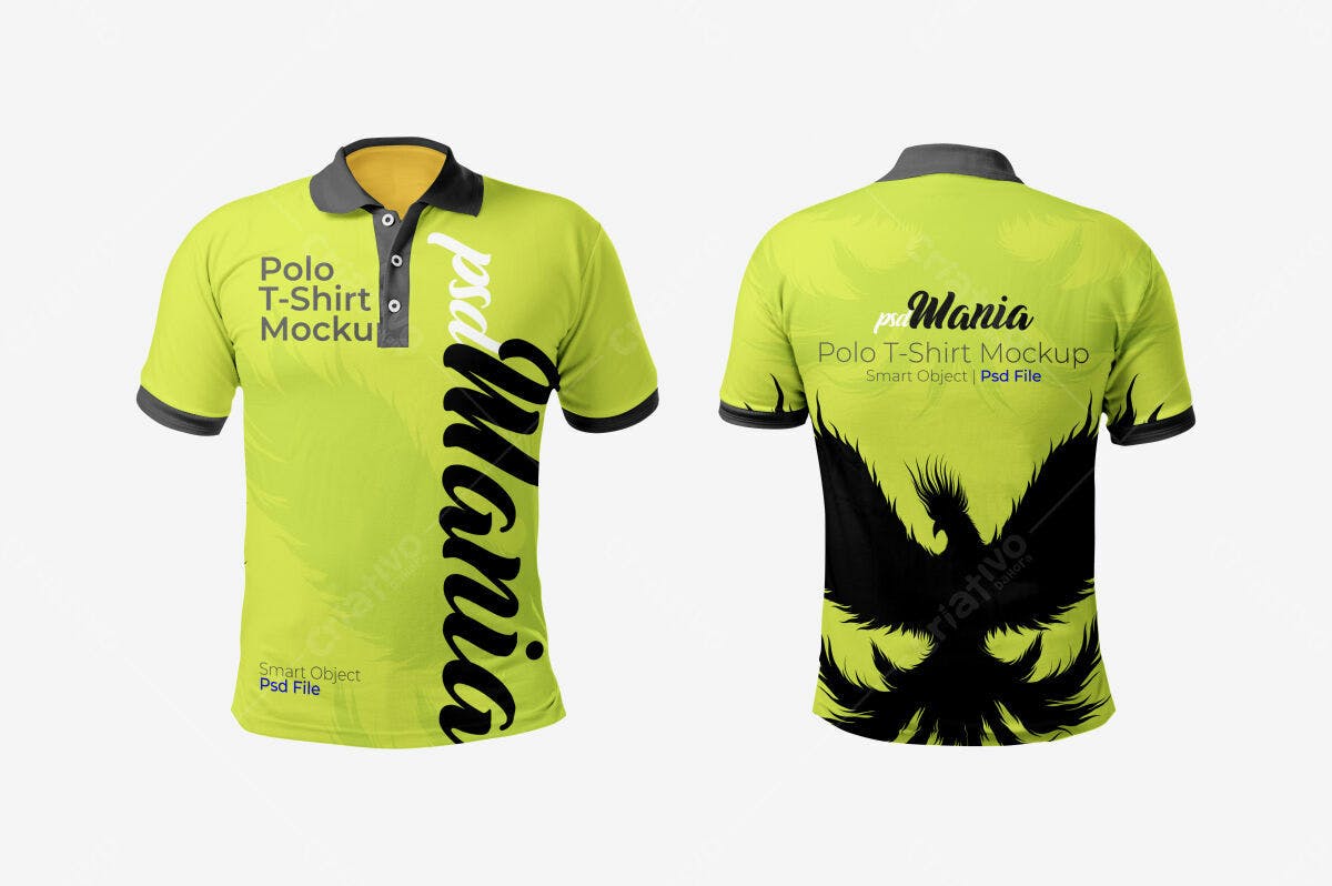 Camiseta Polo Verde Lima com Estampa de Fênix PSD Editável