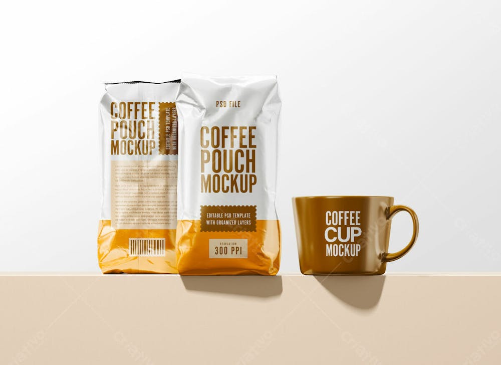 Saco De Café, Bolsa E Caneca Mockup V 11