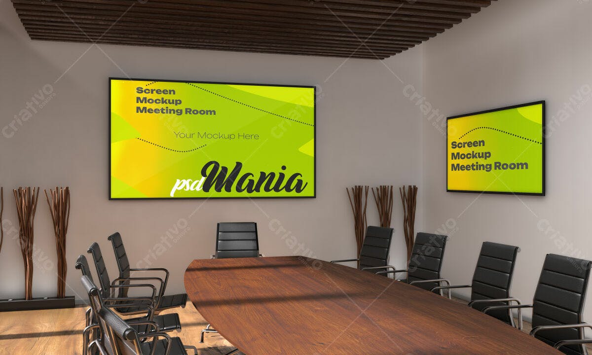 Mockup de Tela para Sala de Reuniões PSD Editável