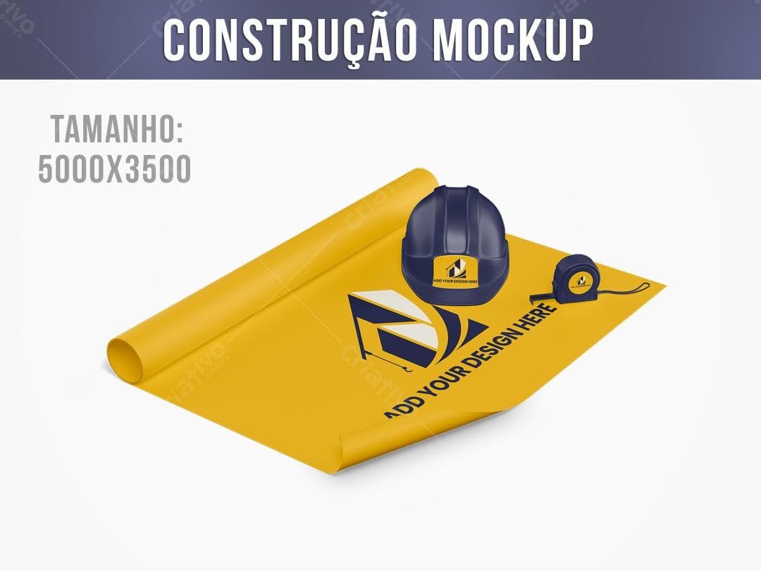 Mockup Realista de Projeto de Construção com Amarelo e Azul Marinho