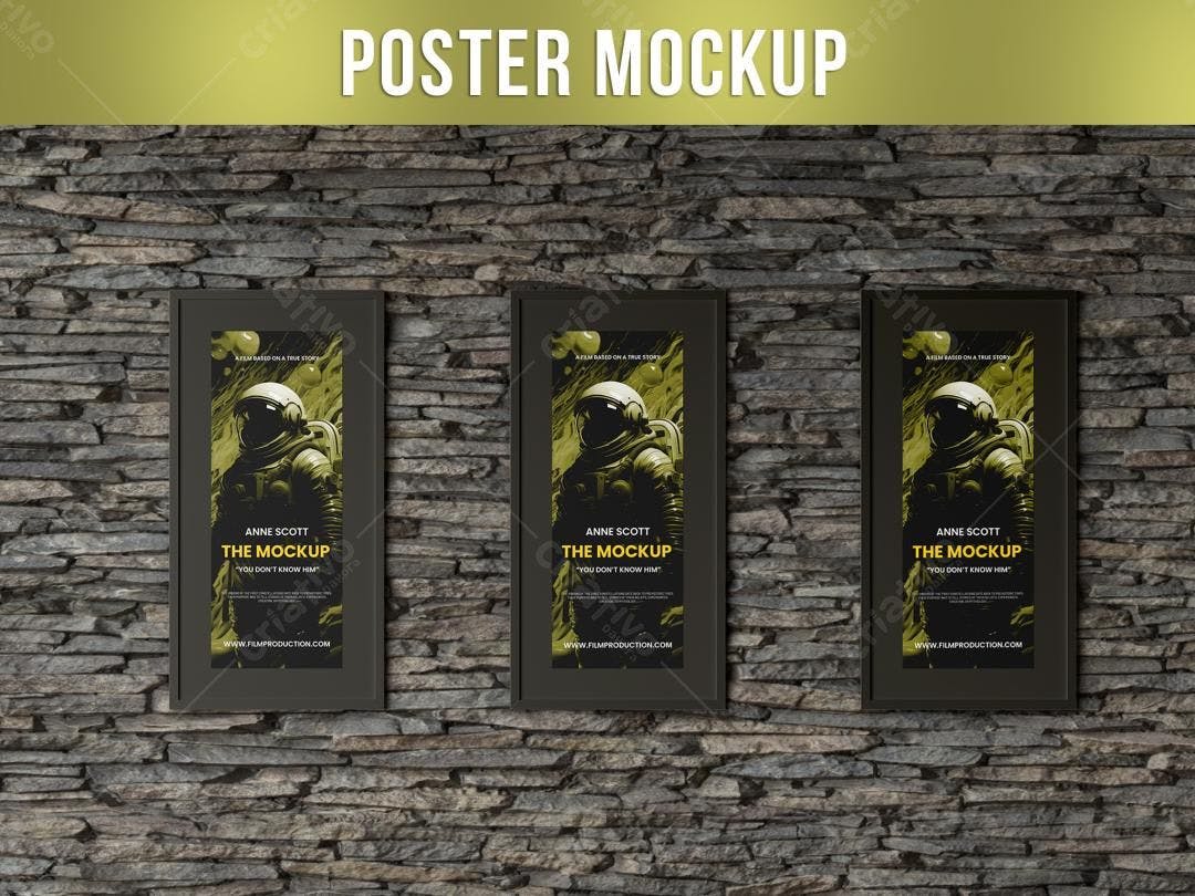 Mockup de Poster em Parede de Pedra - Estilo Vintage