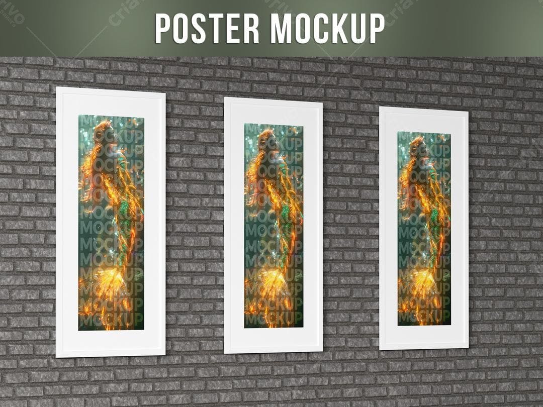 Mockup de Posters Verticais com Efeito Mágico em Parede de Tijolo