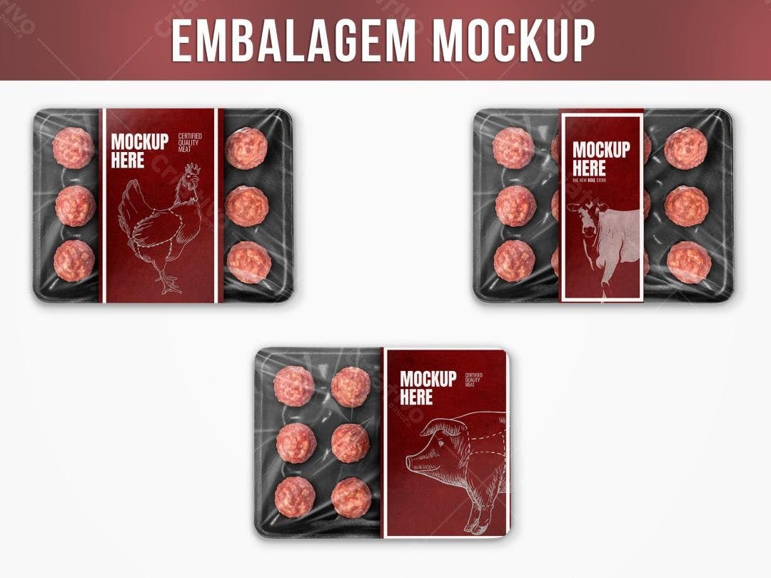 Mockup Embalagem de Carne: Bolinhas em Bandeja Plástica - Design Moderno