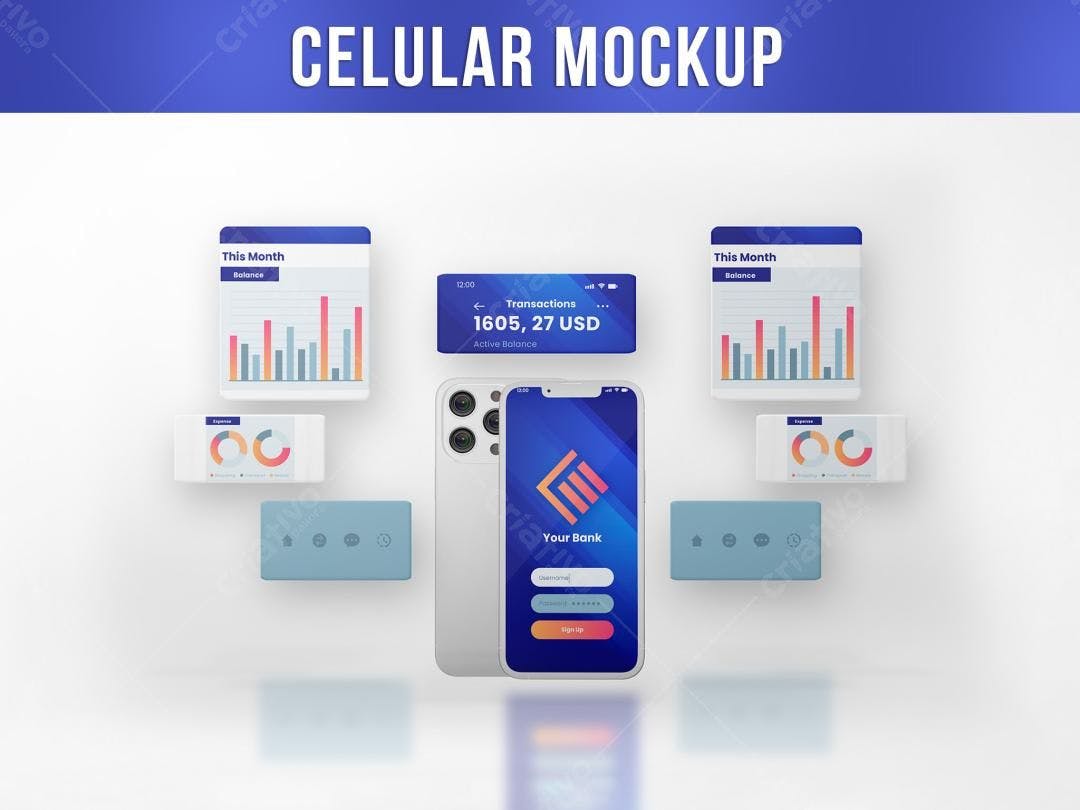 Mockup de Celular com Design Moderno e Aplicativo Bancário