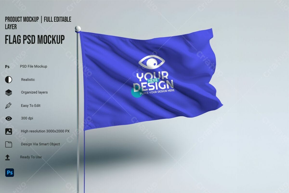 Mockup de Bandeira Azul PSD Editável