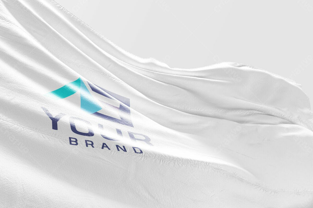 Mockup Bandeira Branca com Logotipo PSD Editável