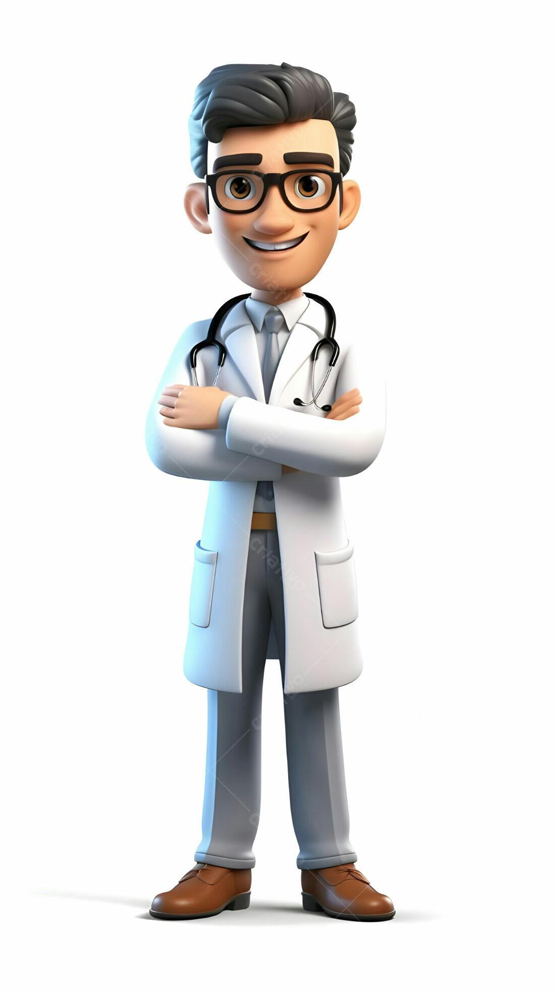 Médico Desenho Animado Braços Cruzados