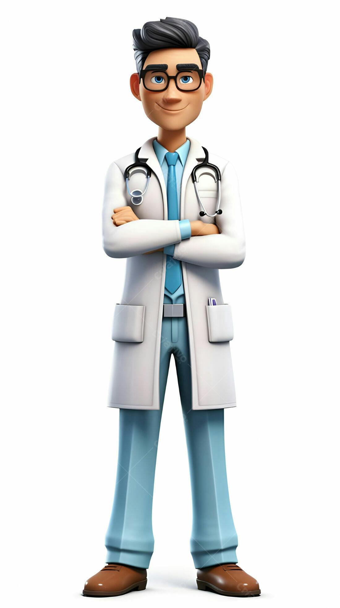 Médico de desenho animado braços cruzados