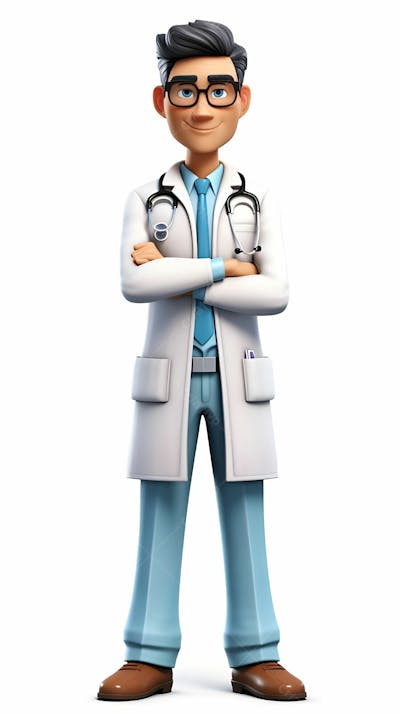  Personagem de desenho animado 3D do médico de jovens