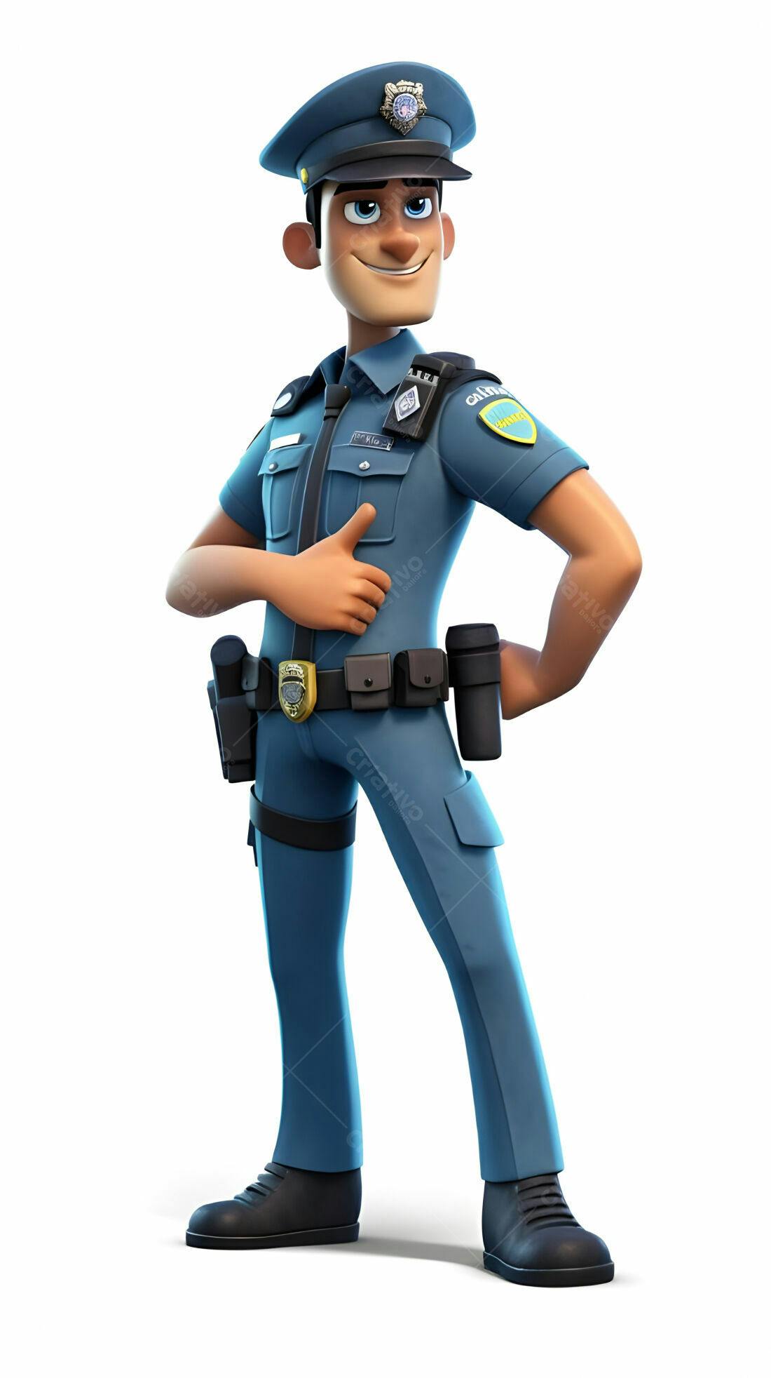 Policial 3D Sorrindo Uniforme Azul