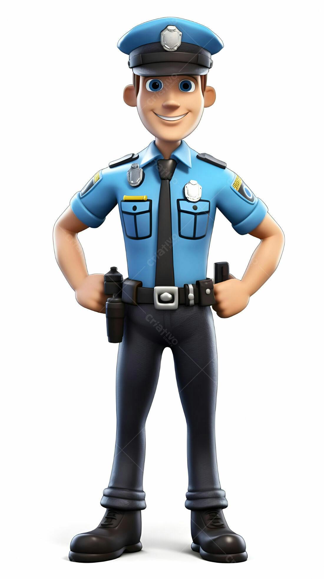 Policial de desenho animado alegre em uniforme azul