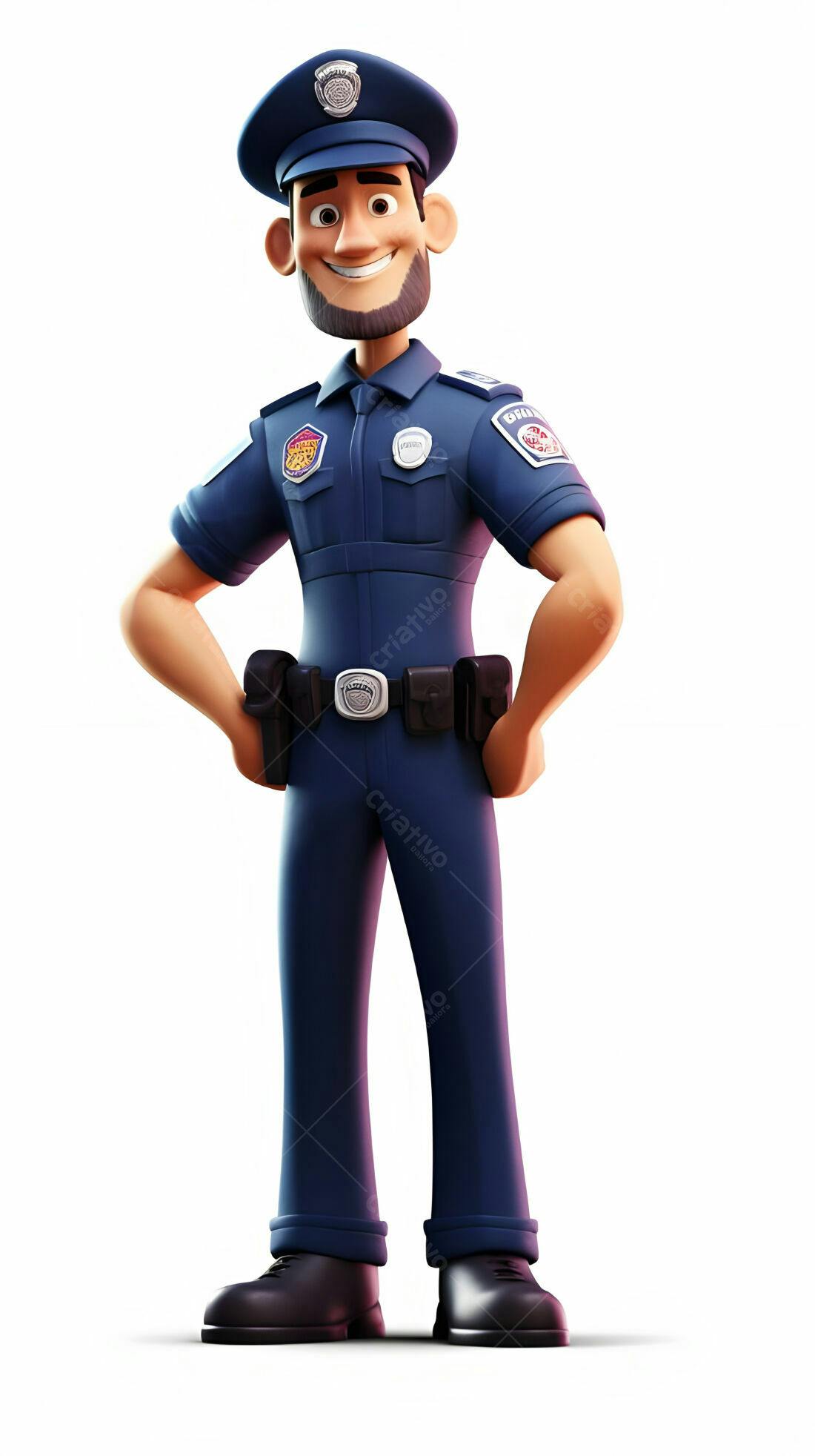 Policial 3D sorridente uniforme azul