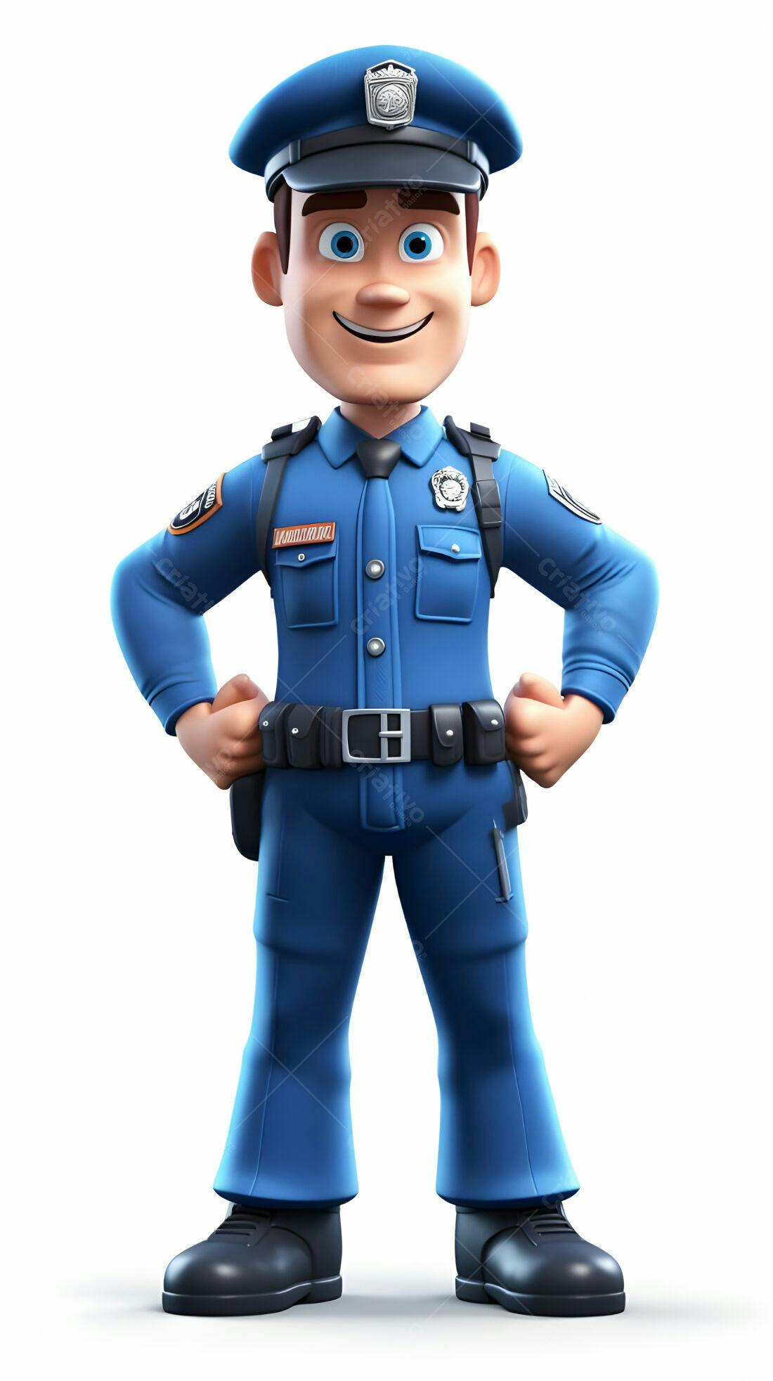 Policial de desenho animado uniforme azul