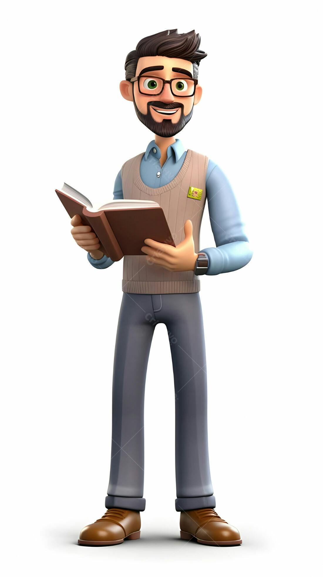 Professor lendo livro desenho animado