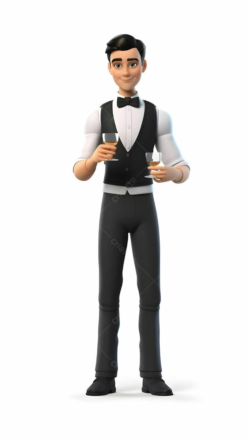 Personagem de desenho animado 3D do jovem garçom