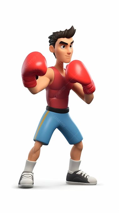 Personagem de desenho animado 3d do jovem boxeador