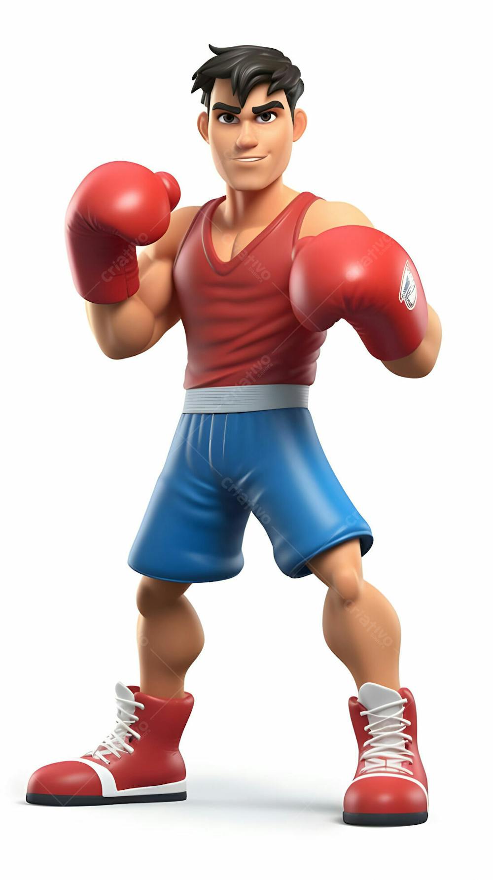 Personagem de desenho animado 3D de menino no estilo boxer