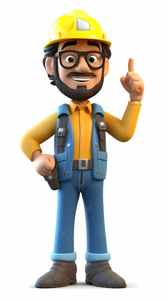 Personagem de desenho animado 3d do engenheiro de uniforme