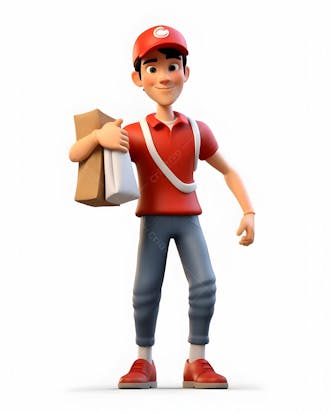Personagem de desenho animado 3d do entregador de comida