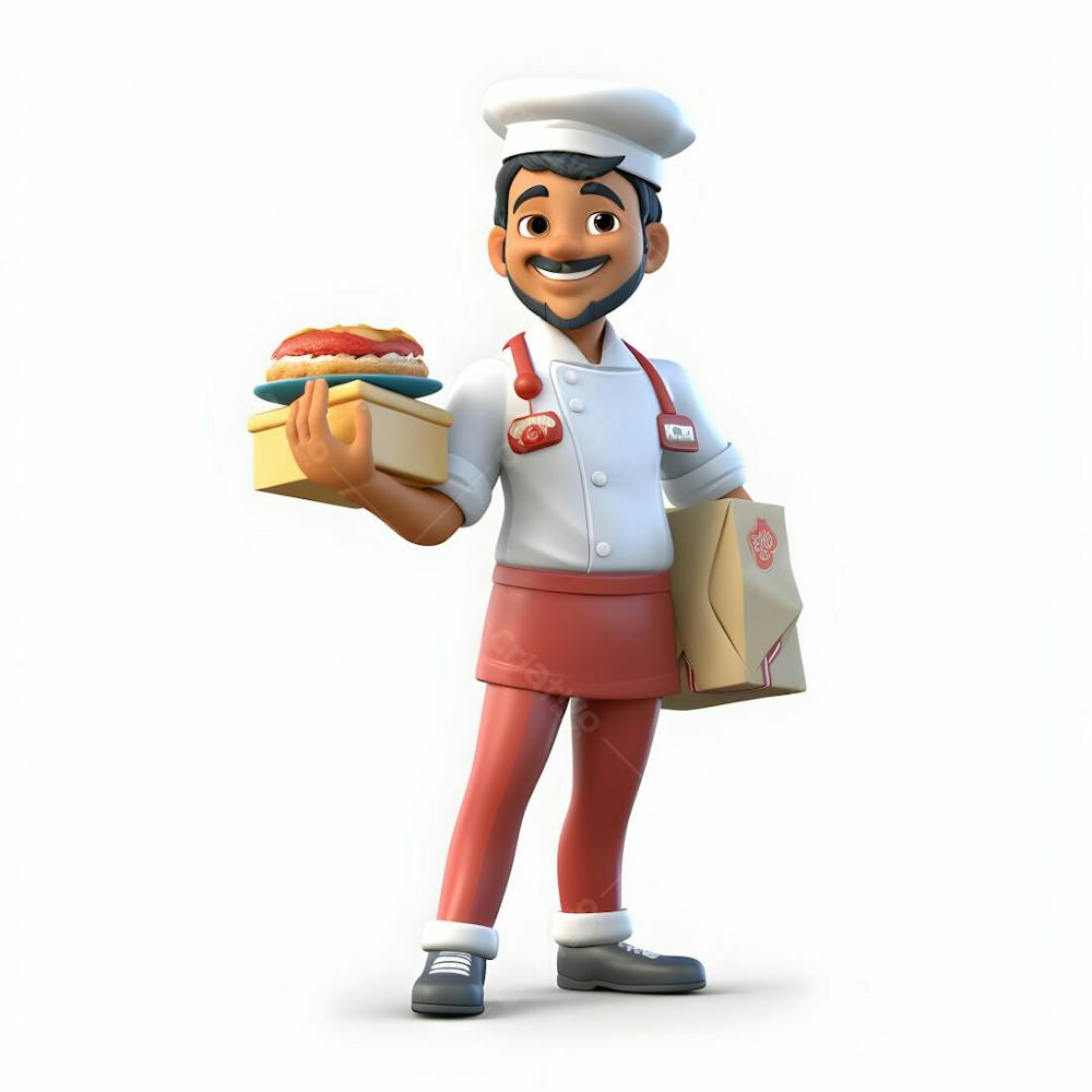 imagem do personagem de desenho animado 3D do entregador de comida