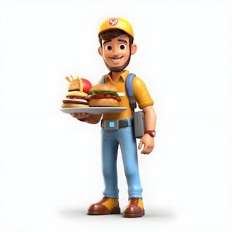 Imagem de desenho animado em 3d de entregador de comida