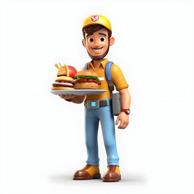 imagem de desenho animado em 3D de entregador de comida