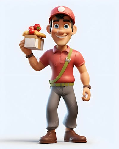 Desenho animado em 3D do entregador de comida