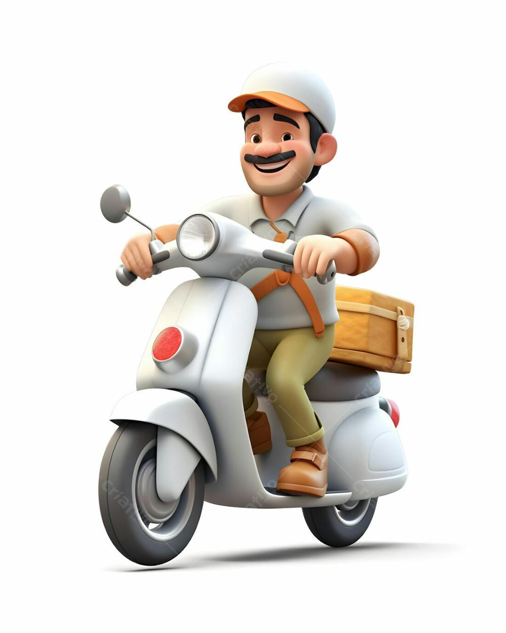  Desenho animado 3D de entregador de pizza em scooter