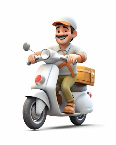  Desenho animado 3D de entregador de pizza em scooter