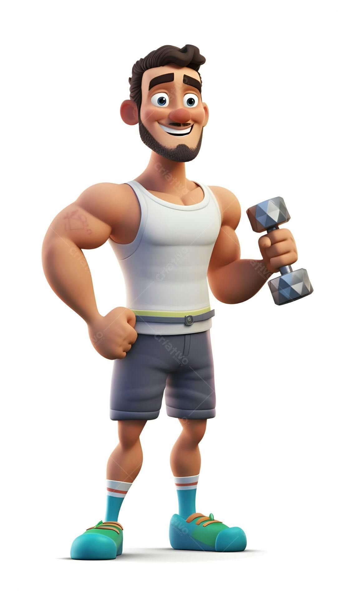 Homem musculoso segurando haltere sorrindo