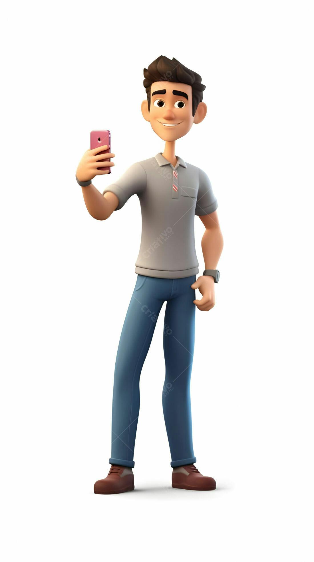 Homem tirando selfie com celular rosa