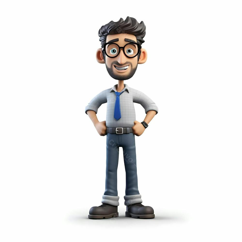  Personagem de desenho animado 3D de homens com óculos