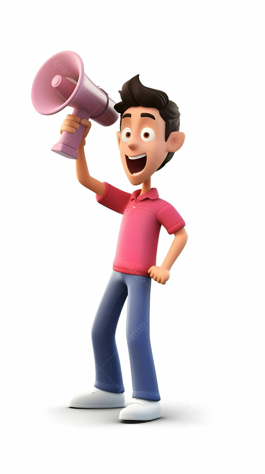 Menino animado com megafone rosa