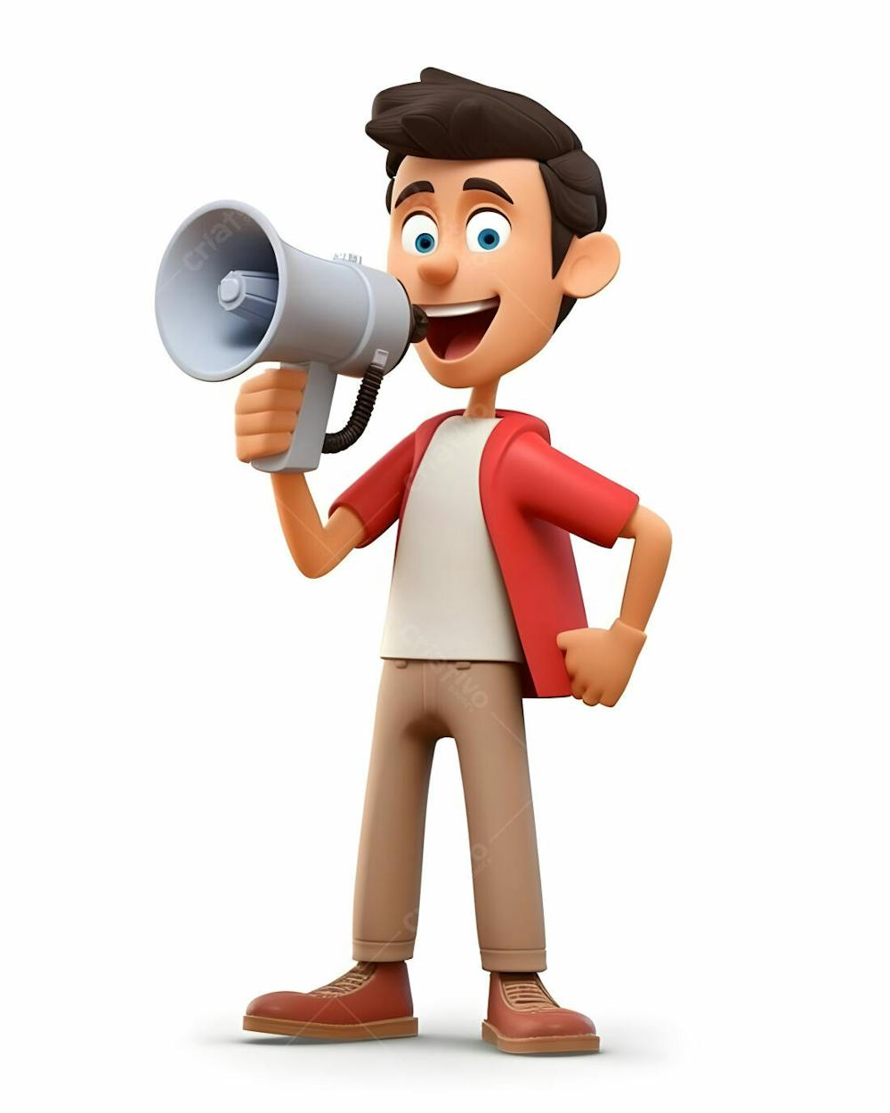  Personagem de desenho animado 3D de menino bonito com megafone