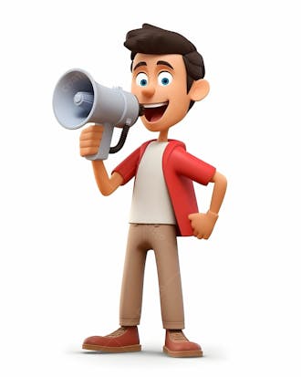 Personagem de desenho animado 3d de menino bonito com megafone