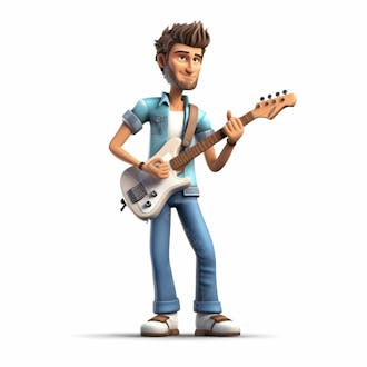 Personagem de desenho animado 3d de menino com guitarra