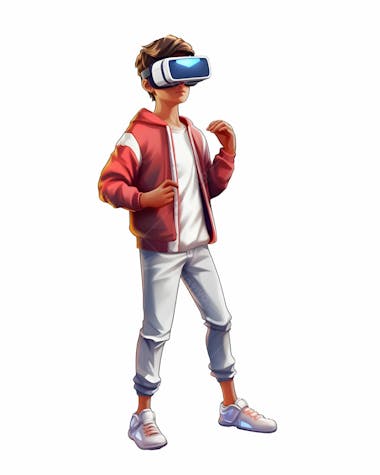 Personagem de desenho animado 3d de menino usando óculos de realidade virtual