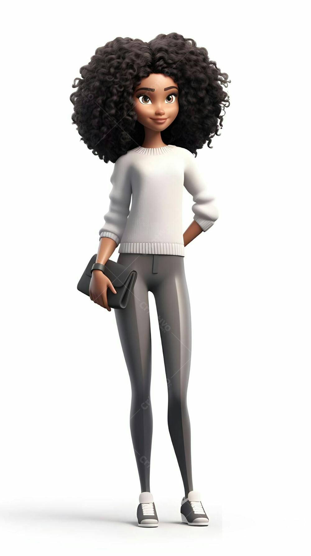 Personagem de desenho animado 3D de garota negra na moda