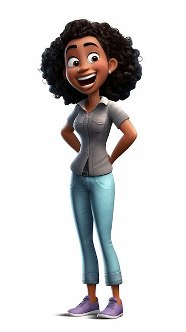 Personagem de desenho animado 3d de menina negra rindo