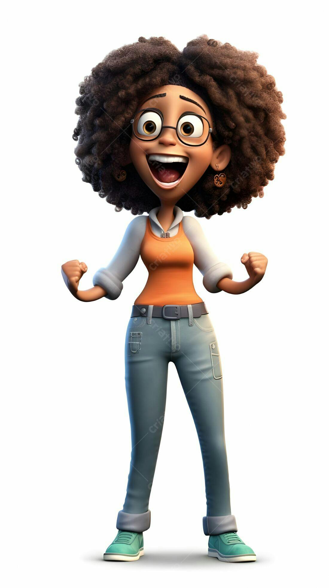 Menina animada feliz com óculos e cabelo afro