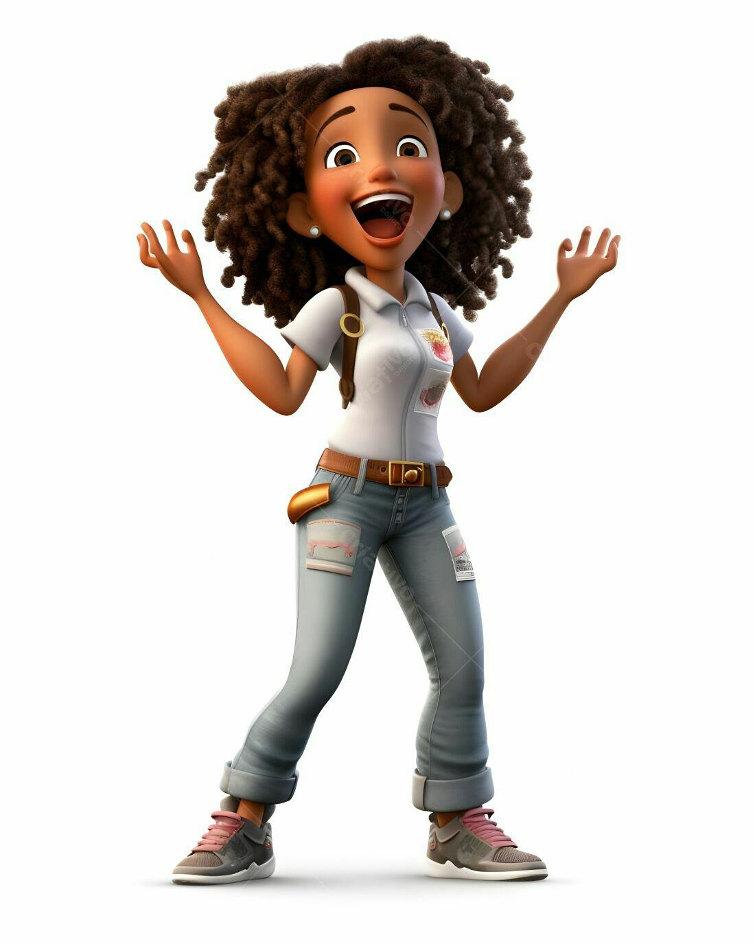 Menina animada alegre com cabelo afro